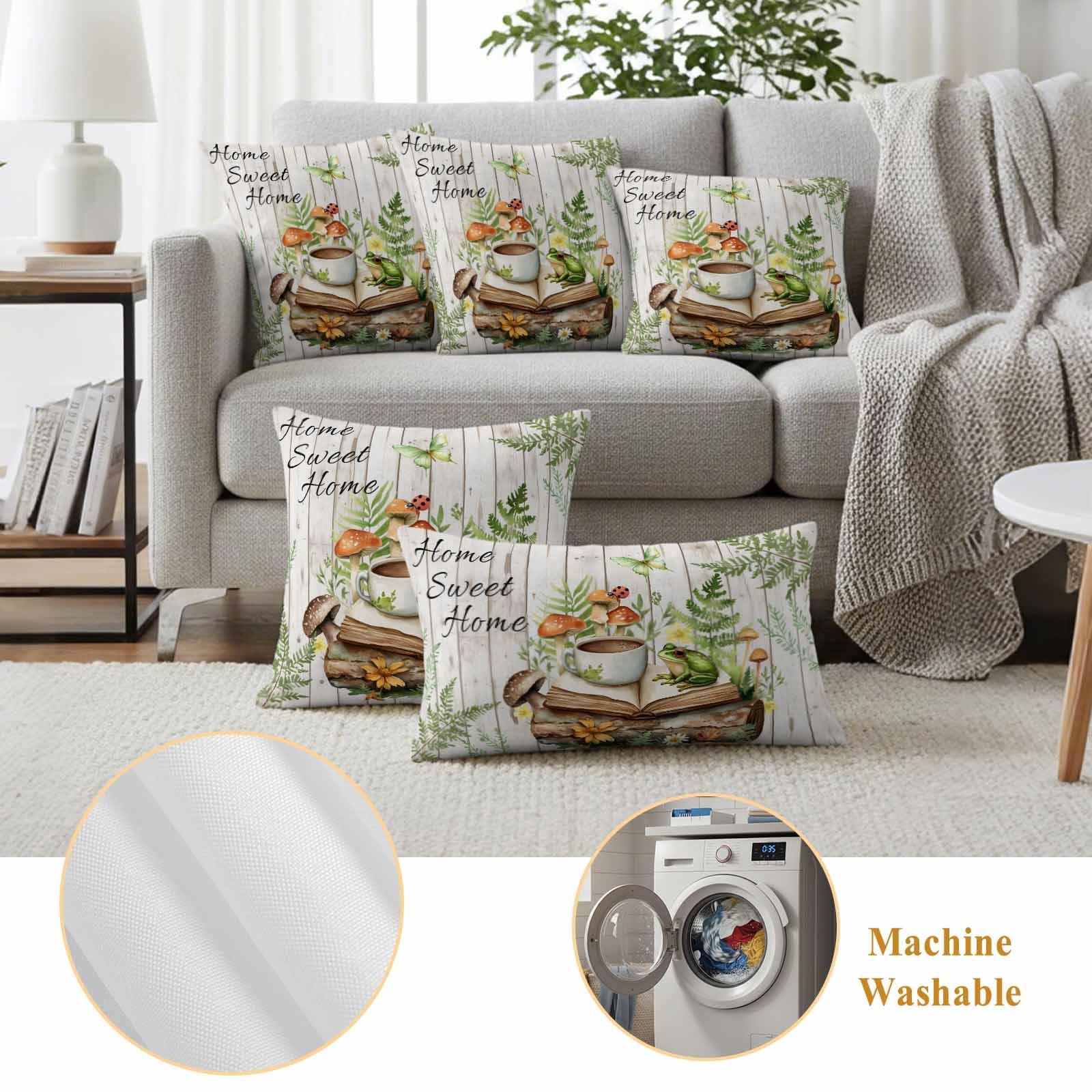 Pastoral Plant Pillow Covers 2 Pack Sweet Butterfly Coffee Book White Wood Pillowcase Waterproof Outdoor Throw Pillow Cover for Patio Garden Square Cushion 24”x24”