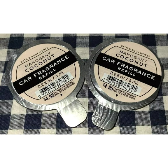 2 Pack Bath and Body Works Mahogany Coconut Car Fragrance Refills 0.2 Fl Oz