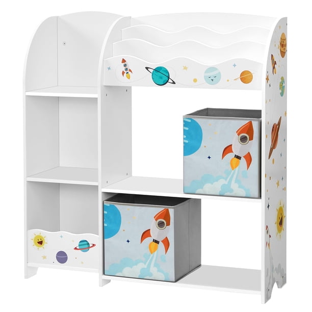 SONGMICS Organizador de Juguetes y Libros para Niños, Estantería de Almacenamiento Multifuncional con 2 Cajas, Gran Capacidad, Tema Universal, para Dormitorio, Salón, Blanco MGKR42WT