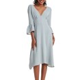 thumbnail image 4 of VEKDONE Women's Deep V Neck Dress 3/4 Ruffle Sleeve Midi Dress Solid Color Loose Fit Tunic Casual Dresses Knee Length Vacation Beach Dress Dark Gray XXL, 4 of 8
