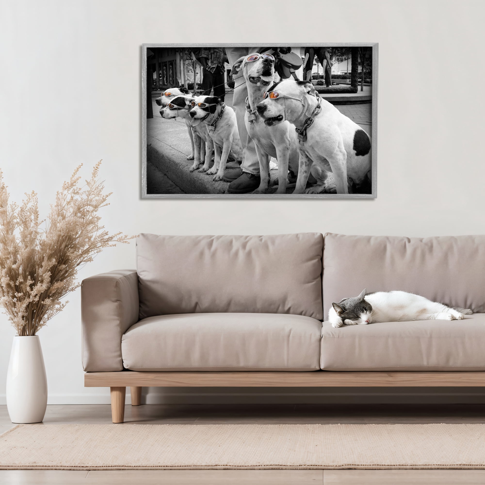 Stupell Industries Afternoon Stroll Pups Gray Framed Giclee Art, design by Scott Henderson