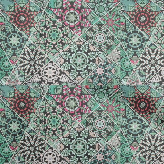 oneOone Velvet Green Fabric Moroccan Mosaic Floral Sewing Material Print Fabric By The Yard 58 Inch Wide