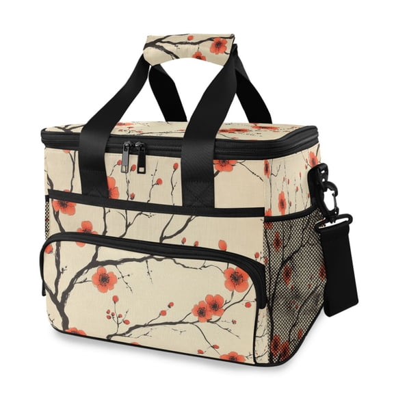 FORMRS Insulated Cooler Bag 24 Cans Capacity Soft Leakproof Lunch Box with Side Pockets, Red Floral Pattern