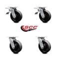thumbnail image 2 of 6 Inch Glass Filled Nylon Swivel Caster Set Roller Bearing 2 Total Lock Brake, 2 of 2