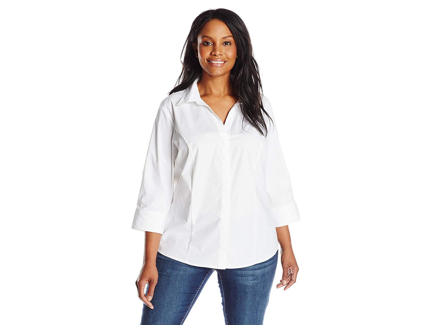 Riders by Lee Indigo Women/'s Plus-Size Bella Easy Care 3//4 Sleeve Woven Shirt