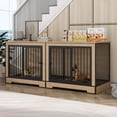 thumbnail image 2 of Hassch 74.8 Inch Dog Cage Furniture with Removable Trays, Extra Large Double Dog Kennel for 2 Medium/Large Dogs, Heavy Duty Wooden Dog Cage Furniture with Divider (Natural and Black), 2 of 9