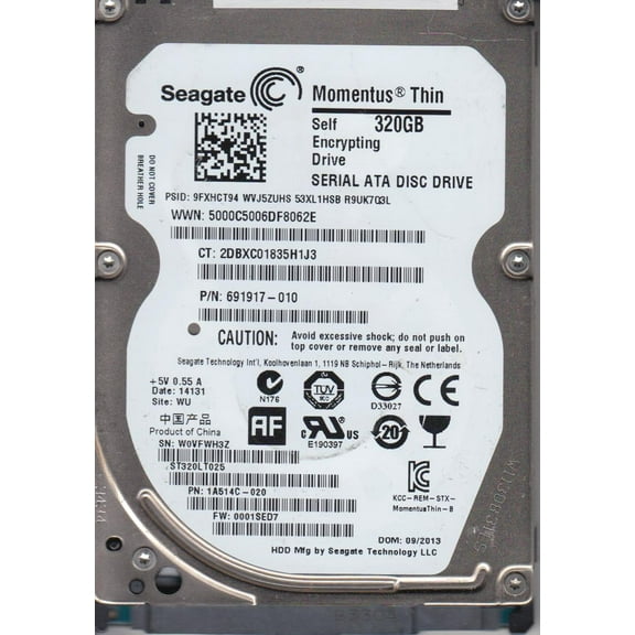 ST320LT025, W0V, WU, PN 1A514C-020, FW 0001SED7, Seagate 320GB SATA 2.5 Hard Drive