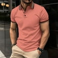 thumbnail image 1 of Mens Fallow Button Turn-down Collar Top Short-Sleeved Stripe Sports Top Shirt, 1 of 6