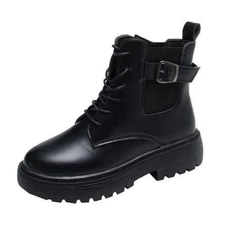 

HGWXX7 Fashion Autumn Women Ankle Boots Round Toe Lace Up Thick Sole Non Slip Comfortable Casual Fall Shoes
