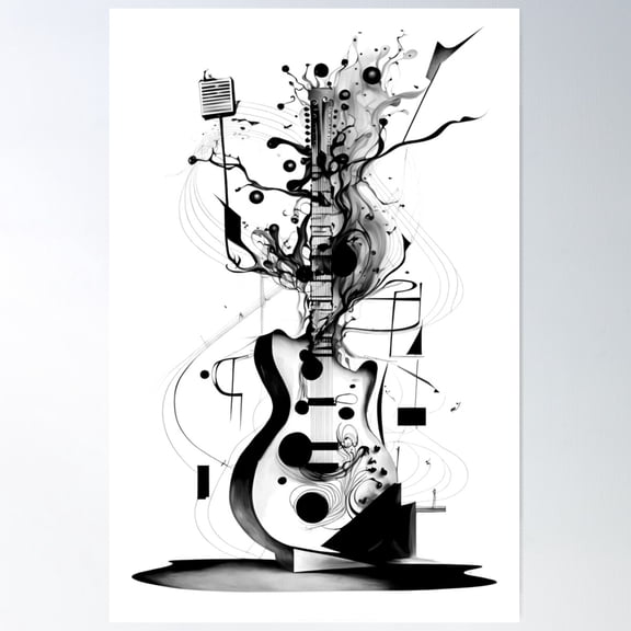 Aesthetic Abstract Black And White Electric Guitar Poster Wall Art, Modern Wall Decor For Living Room Bedroom, 8x12 UNFRAMED