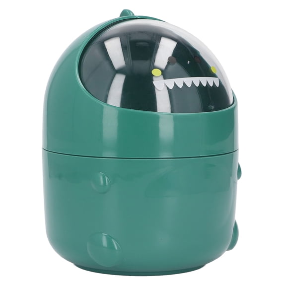 Baby Dinosaur Tabletop Trash Can Mini Desk Wastebasket with Large Mouth Swing Lid and Nonslip Base Durable Plastic Small Office Basket Green 10 inches / 25.4 cm
