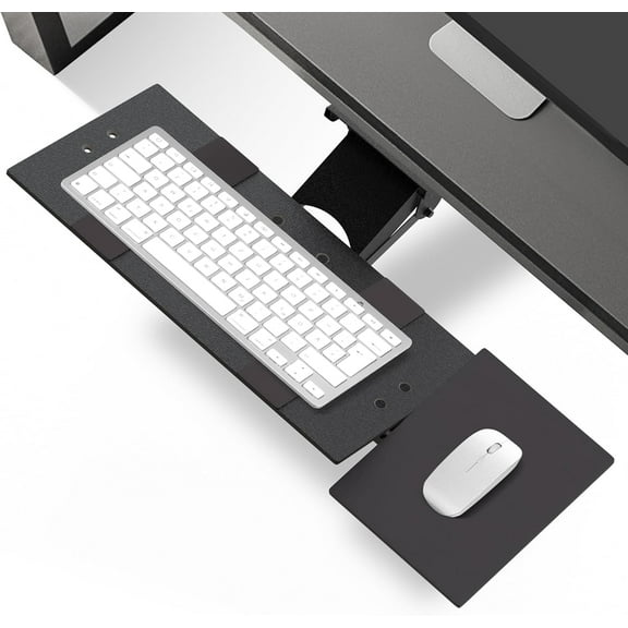 KT1 Ergonomic Keyboard Tray Under Desk - Under Desk Keyboard Tray Slide Out with Adjustable Height and Tilt - Easy to Slide and Swivel 360 Degree - Keyboard Drawer with Adjustable Mouse Pad