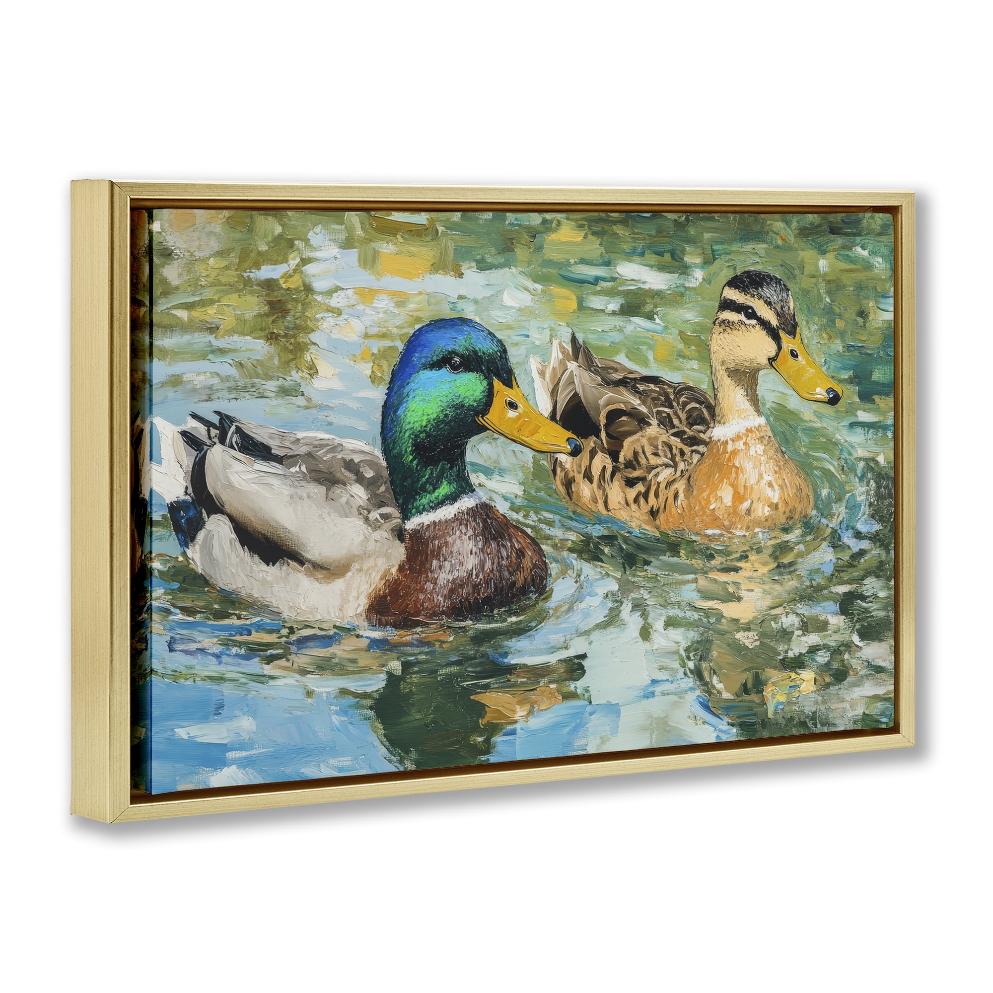 Stupell Industries Ducks Out For A Swim Gold Framed Floater Canvas Wall Art, design by Petal Prints Design