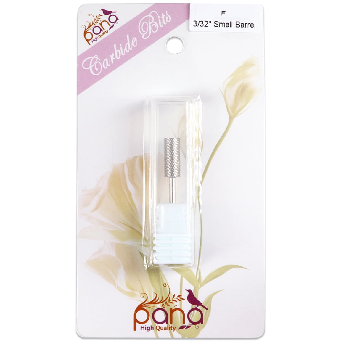 The PANA Silver Flat Top Small Barrel Head Nail Carbide Bit - F is the perfect tool for those looking to achieve a professional-looking manicure right at home. With its fine grit, this nail carbide bit can be used for a variety of surface work, shortening, and backfill cutting tasks. Its small barrel head allows for quick and easy smoothing, shaping, and polishing of nail gel surfaces, leaving a smooth and even finish every time.