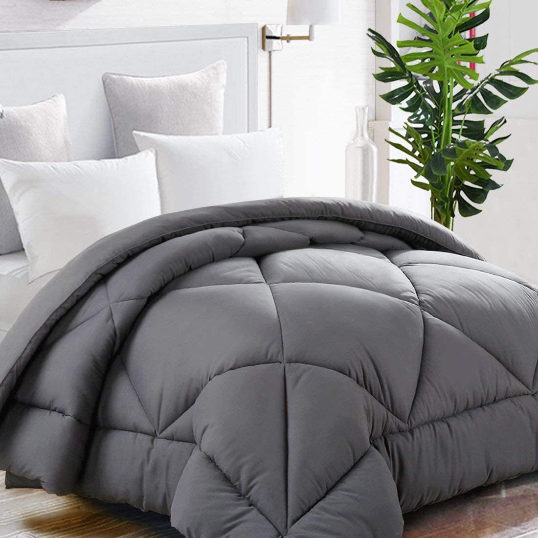 Luxury Fluffy Reversible Hotel Collection,Charcoal Grey,64 x 88 inches TEKAMON All Season Twin Comforter Winter Warm Soft Quilted Down Alternative Duvet Insert with Corner Tabs