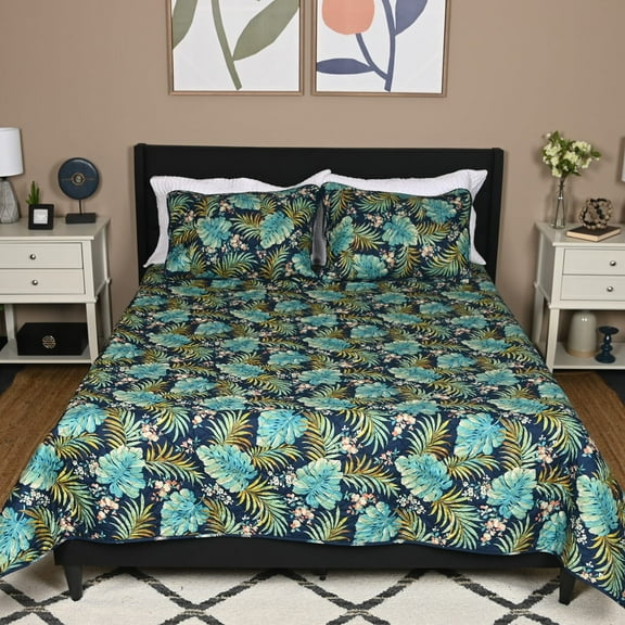 SEASIDE VILLA 3pc Disperse Print Quilt Set Size Blue Comfortable Soft Cozy Quilt Set 1 Quilt, 2 Shams Size King Birthday Gifts