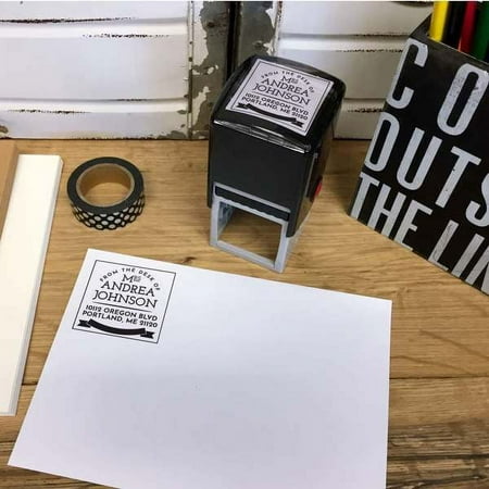 Personalized Square Self Inking Rubber Stamp - From the Desk of Johnson