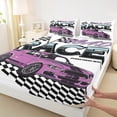 thumbnail image 3 of Manfei Race Car Bed Sheets,Extreme Sports King Sheets,Purple White Black Sheet Set For Boys Teens,Breathable Home Decor,4-Piece, 3 of 7
