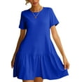 thumbnail image 2 of Biekopu Women Short T-shirt Dresses Solid Color Short Sleeve Casual Beach Dress Summer Clothes, 2 of 7