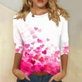 thumbnail image 2 of Cute Gradient Heart Tshirts for Womens Valentines Crewneck 3/4 Sleeve Tops Trendy Holiday Basic Tee, 2 of 5