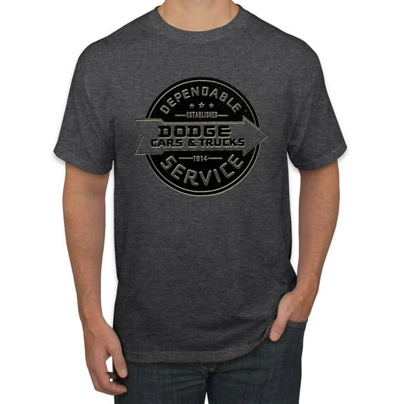 Dependanble Service of Dogde since 1914 | Mens Cars and Trucks Graphic T-Shirt, Heather Black, Small