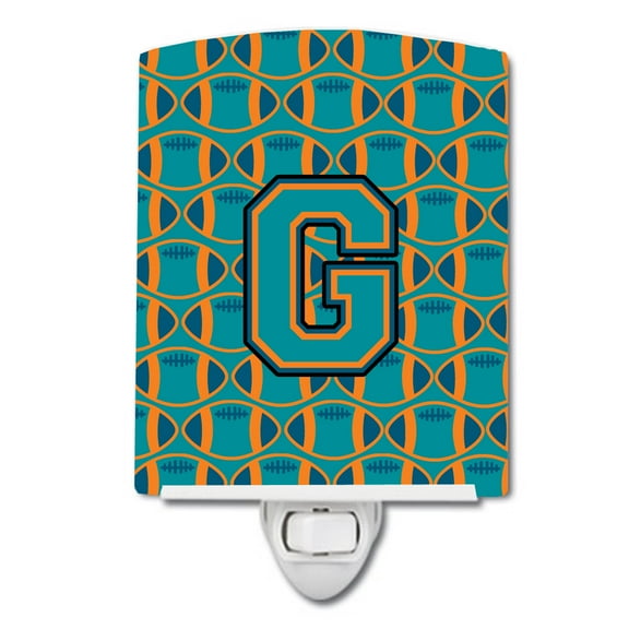Letter G Football Aqua, Orange and Marine Blue Ceramic Night Light