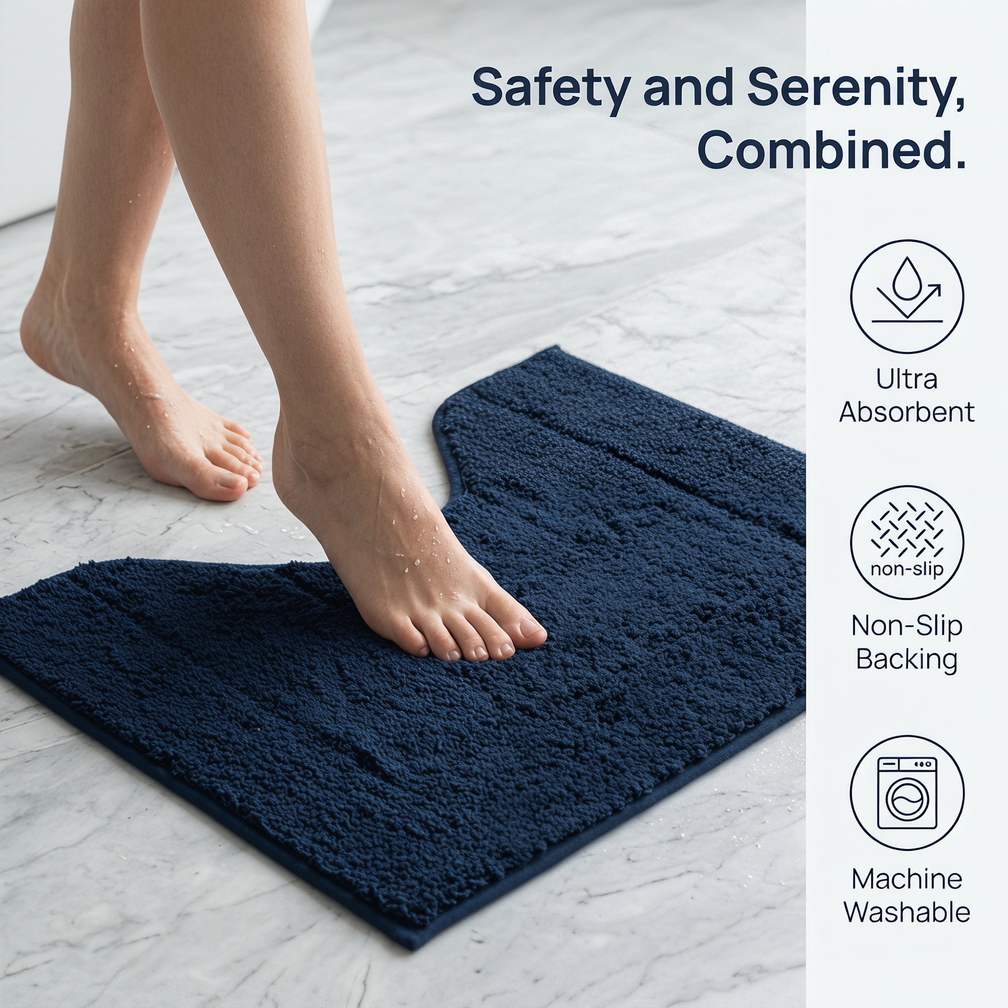 Unique Bargains U-Shaped Absorbent Non Slip Machine Washable Bath Mat Dark Blue 20" x 16"
