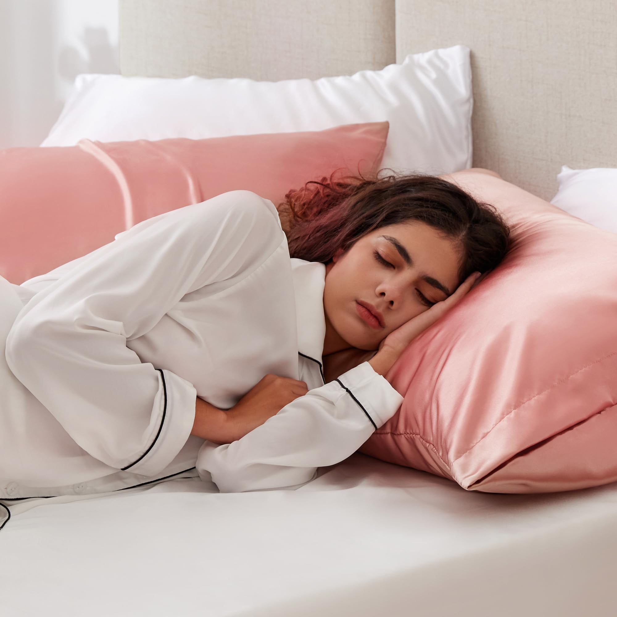 LOUDKS Satin Pillowcase Set of 2 Queen Size 20x30, Cooling Pillow Covers for Hair and Skin, Silky Smooth with Envelope Closure, Similar to Silk, White