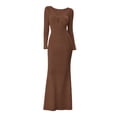 thumbnail image 3 of Squevariel Plus Size Bodycon Dress for Women Long Sleeve Solid Color Maxi Dress Fashion Cutout V-Neck Knit Dress, 3 of 5