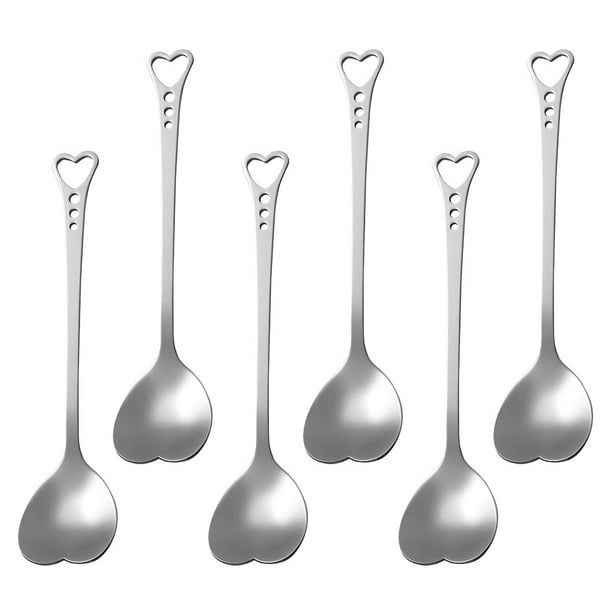 EeaseMX BESTONZON - Juego de 6 cucharas de acero inoxidable con forma de corazón para mezclar postres, pasteles y café