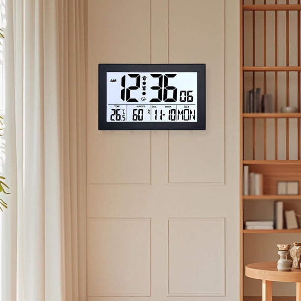 Reloj Despertador Digital, Reloj de Mesa, Reloj Silencioso, Reloj de Pared, Pantalla Grande, Función de Temperatura Y Humedad, Multilingüe, Adecuado P H181H negro