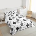 thumbnail image 3 of jejeloiu Modern Geometric Rhombus Queen Comforter Set,White Gray Bedding Comforter Set For Girls Boys Reversible 3pcs, 3 of 8