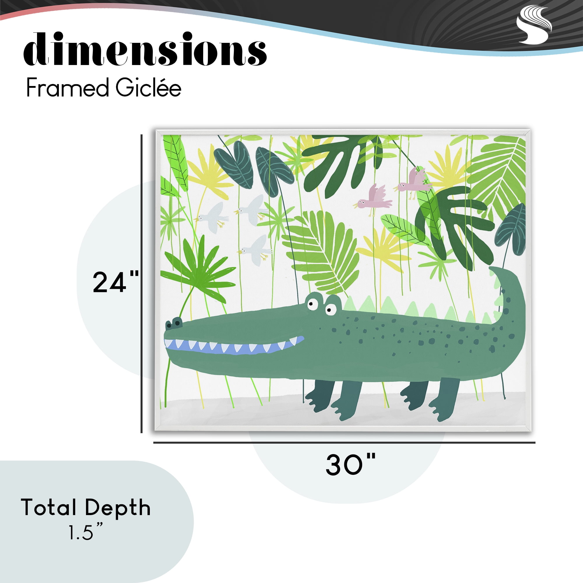Stupell Industries Crocodile Jungle & Leaves White Framed Giclee Art, design by Carla Daly