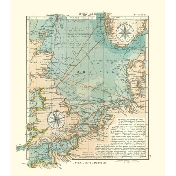 Historic Map - Europe North Sea - Perthes 1914 - Vintage Wall Art