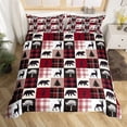 thumbnail image 1 of Juego de cama de rejilla de rayas, funda nórdica con siluetas de animales para niños adolescentes., 1 of 7