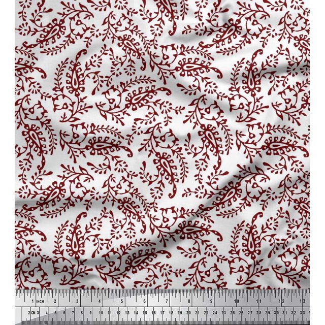 Soimoi Cotton Duck Fabric Leaves & Paisley Block Decor Fabric Printed Yard 42 Inch Wide