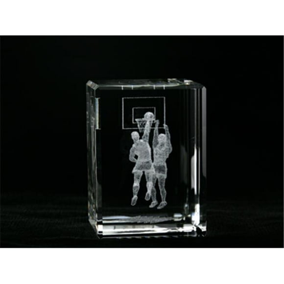 1159-70-76 2 L x 2.75 H x 2 W in. Crystal Laser-Engraved Basketball Sports Laser-Cut