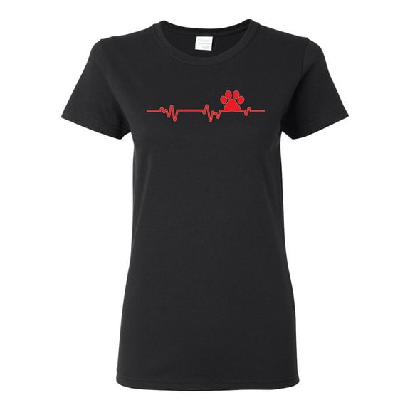Dog Heartbeat | Paw Print EKG Lifeline | Veterinarian Vet Tech Dog Lover Womens T-Shirt, Black, Large