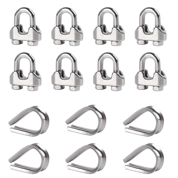 Tootaci 8Pcs 1/2" M12 Cable Clamps and 6Pcs M12 Thimble, 304 Stainless Steel Cable Clamps Kit