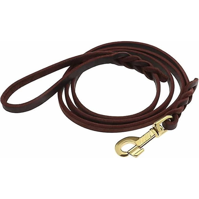 Braided Leather Dog Leash Durable Pet Rope Strong Training Traffic Walking Leash Waterproof Leash for Large Dogs Brown