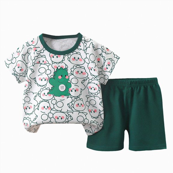 Ramiter Toddler Boy Outfits Baby Boy Summer Clothes Cotton Letter Print Short Sleeve T-Shirt and Shorts Set 6M-4Y(Dark Green,3-9 Months)