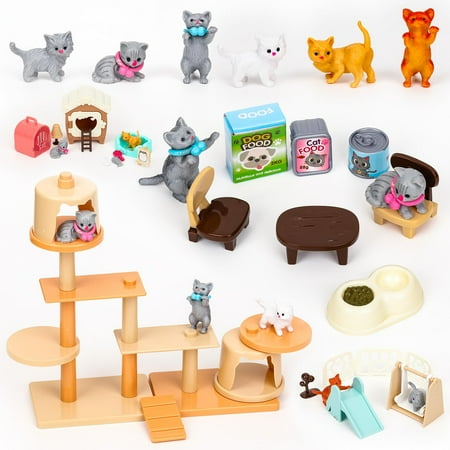 Interactive Cat Toy Set for Kids 43 Pieces of Pretend Play Cat Figures and Accessories Realistic Cats Care Center Perfect Gift for Girls and Boys Age 3 and Up Walmart