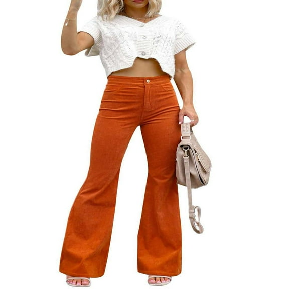 Womens Corduroy Flare Pants Vintage High Waisted Bell Bottom Trousers Bootcut Pant