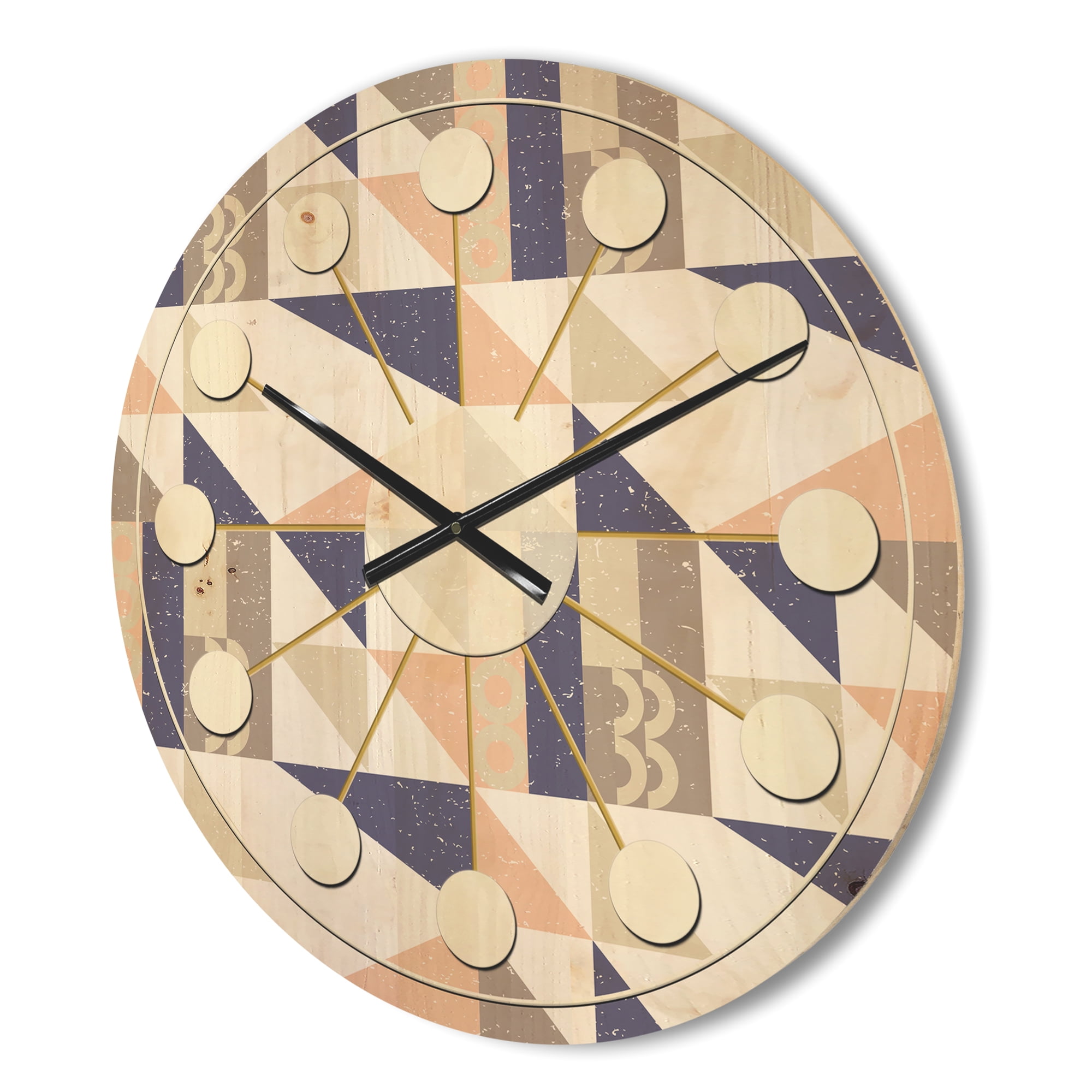 Designart 'Geometrical Retro Design X' Mid-Century Modern Wood Wall Clock