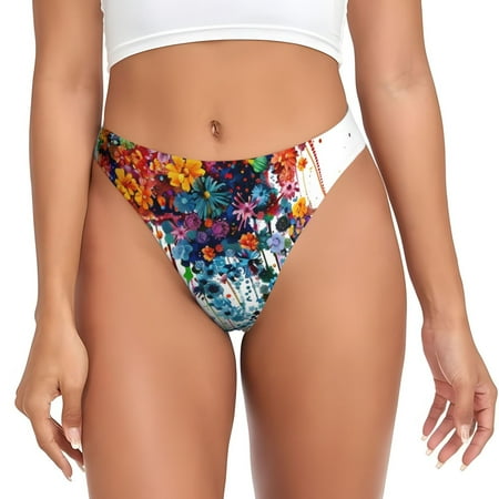 Kdxio Colorful Floral Jellyfish Pattern Seamless Thongs for Women No Show Thong V-waisted Stretch Breathable Sexy Panties Underwear-X-Small