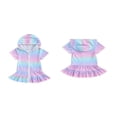 thumbnail image 2 of LEEYNEER 1-8T Kids Girls Swimsuit Cover up Summer Rainbow Print Zipper Hoodie Dress Beach Rash Guards for Toddler Bathing Suit, 2 of 9