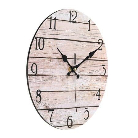 Unique Bargains 10 Inch Wooden Wall Clock, Quartz Battery Operated Silent Retro Style Round Wall Clocks, Wood Color