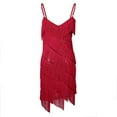 thumbnail image 2 of Raenseen Women's Sequins Tassel Dance Costume Samba Rumba Tango Dance Dress 1920s Flapper Cocktail Red One_Size, 2 of 8