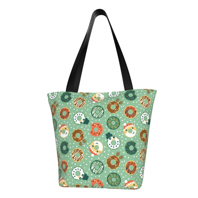 Fotbe Christmas Donuts Bolsa de Playa con Estampado, Bolsa de Hombro, Bolsa de Mano Espaciosa, Bolsa de Viaje Ligera, Bolsa de Compras Versátil