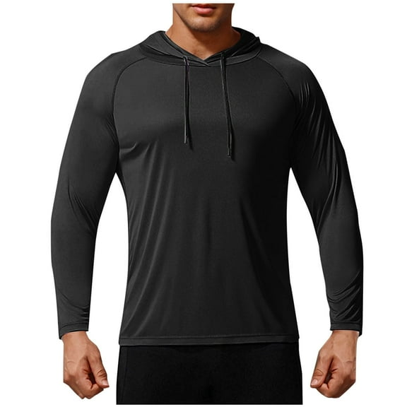 Men's Workout Long Sleeve Shirts Casual Sun-Proof Solid Color Shirts for Hiking Fishing Gym Hoodies